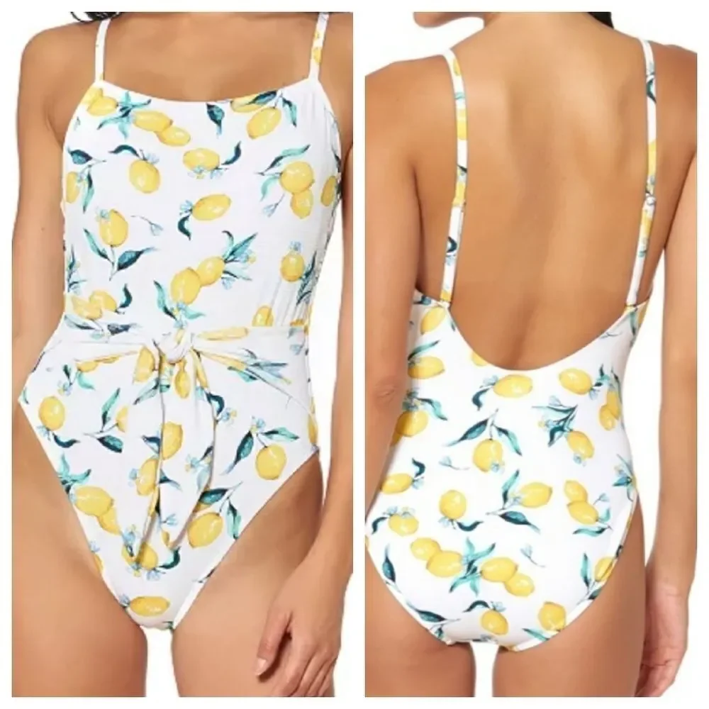 Jessica Simpson Women's Nice Lemons Printed Tie-Waist One-Piece Swimsuit…